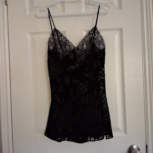 Frederick's of Hollywood Women's M Black Burnout Velvet Lace Y2K Mini Chemise - Picture 2 of 15